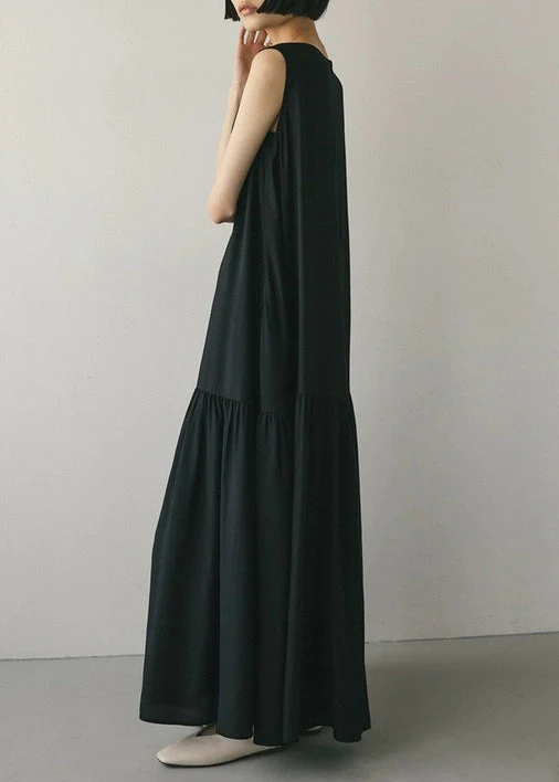 Boutique Black Oversized Patchwork Cotton Party Dress Sleeveless - Image 3
