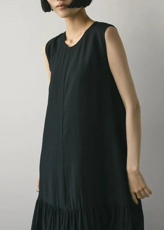 Boutique Black Oversized Patchwork Cotton Party Dress Sleeveless - Image 4