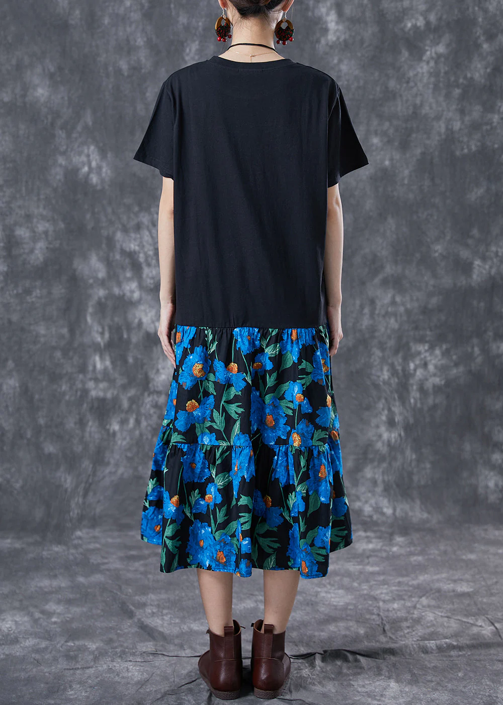Boutique Black Oversized Patchwork Cotton Vacation Dresses Summer - Image 4