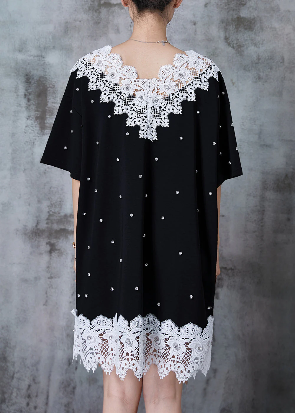Boutique Black Oversized Patchwork Lace Tea Dresses Summer - Image 4
