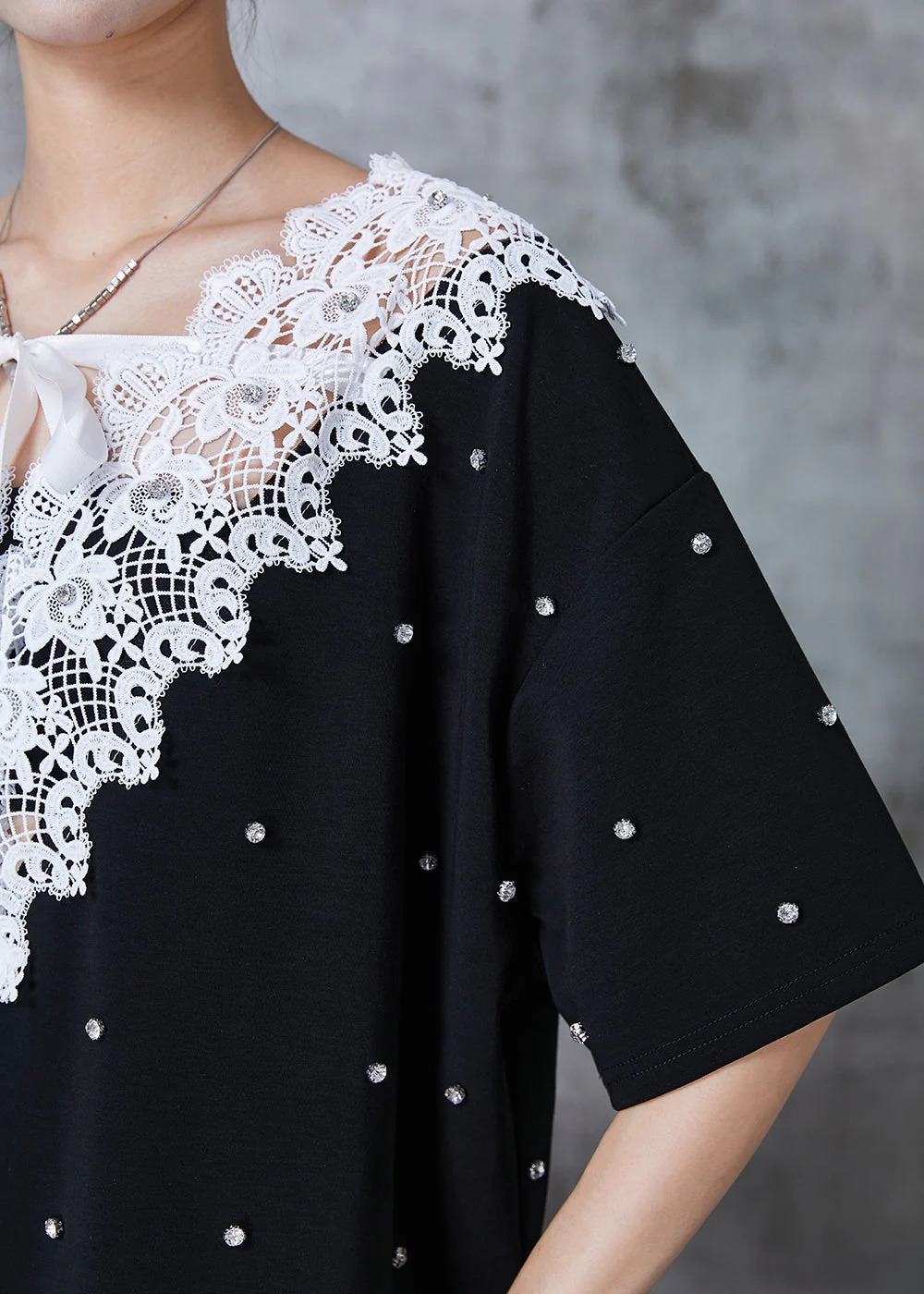 Boutique Black Oversized Patchwork Lace Tea Dresses Summer - Image 5
