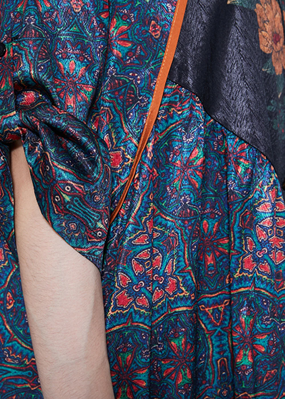 Boutique Black Oversized Patchwork Print Silk Dresses Summer - Image 4