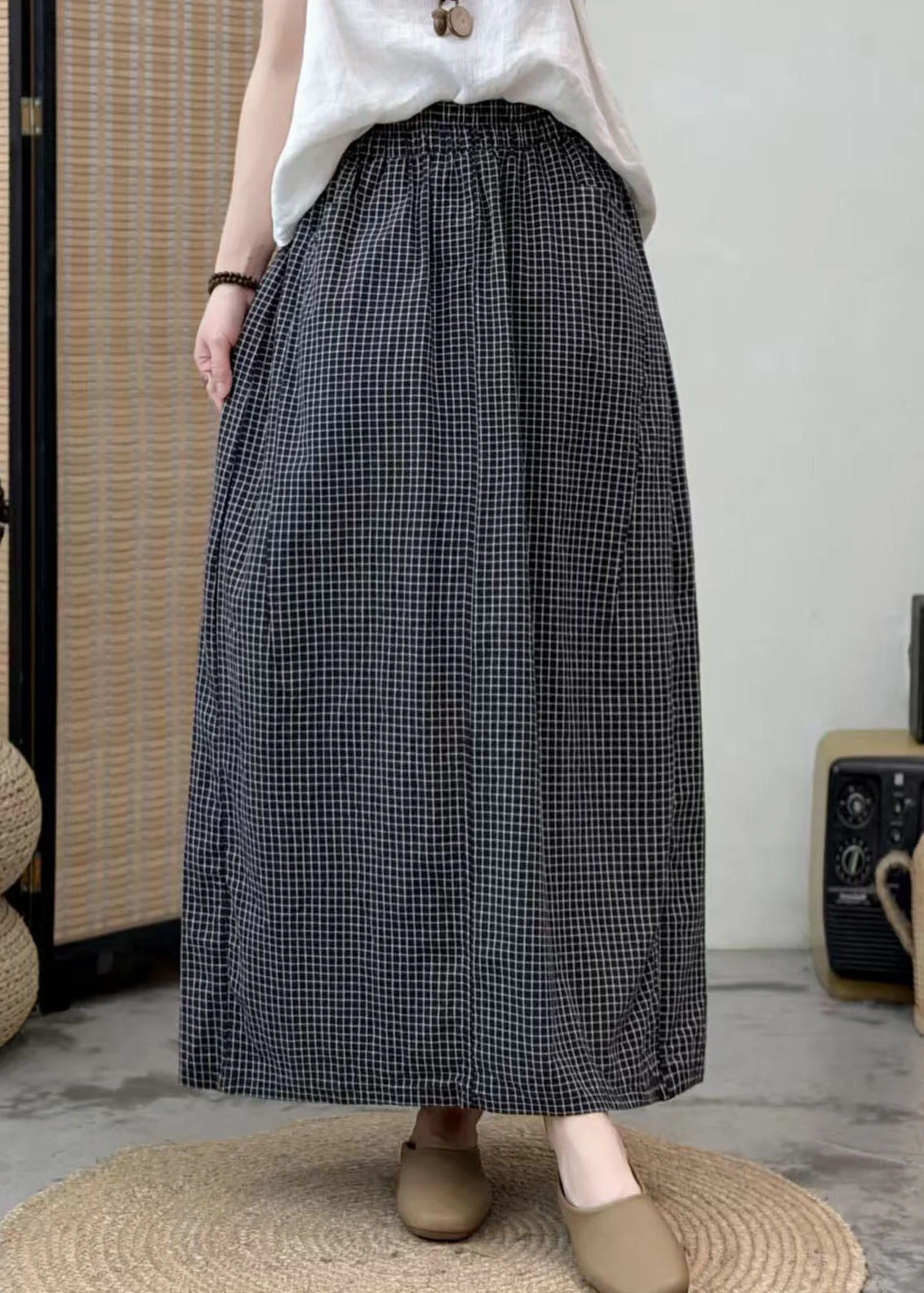 Boutique Black Oversized Plaid Cotton Skirts Summer - Image 2