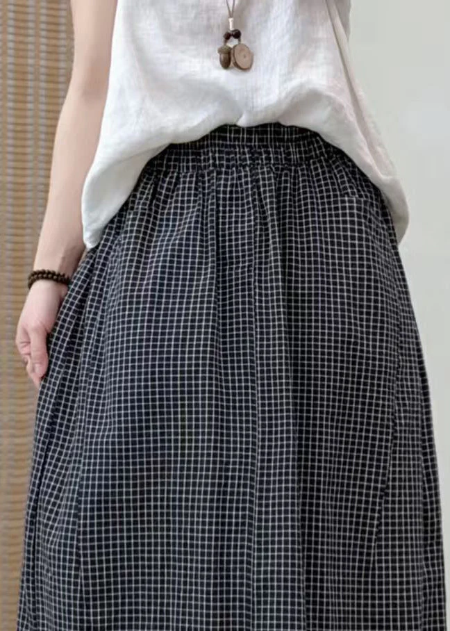 Boutique Black Oversized Plaid Cotton Skirts Summer - Image 4
