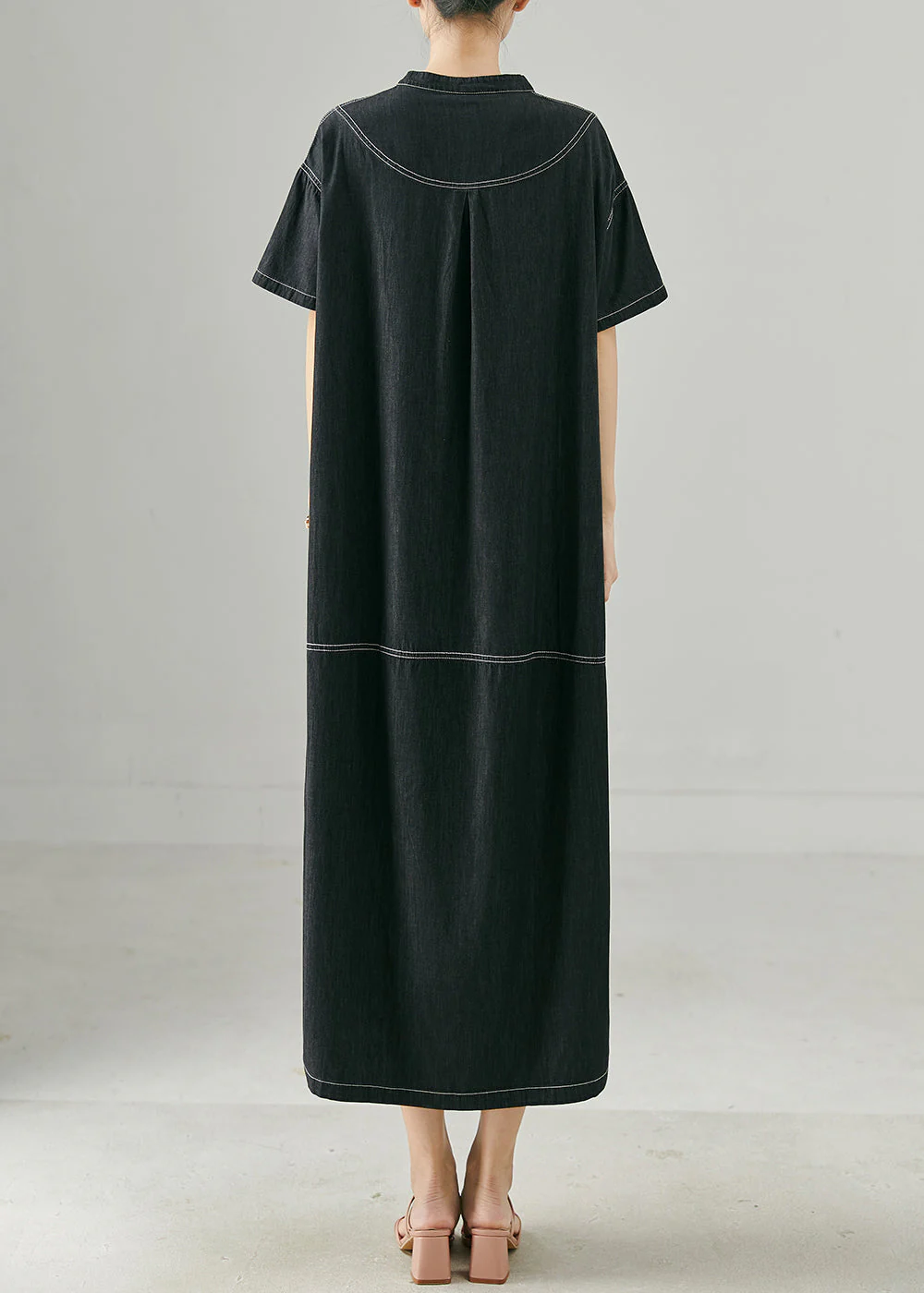 Boutique Black Oversized Side Open Denim Long Dress Summer - Image 4