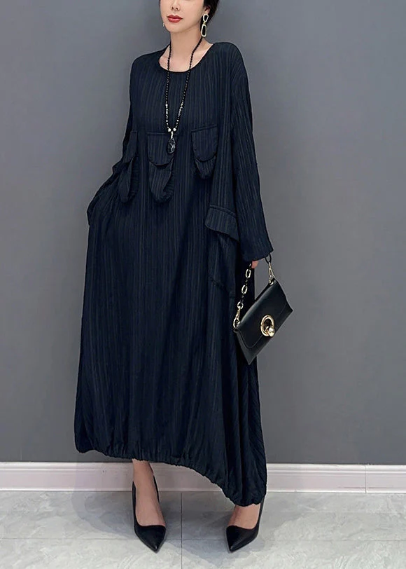 Boutique Black Oversized Striped Maxi Dresses Spring - Image 3