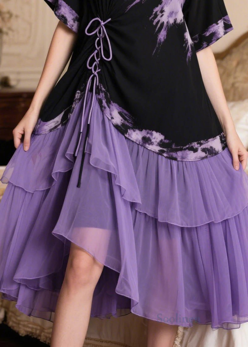 Boutique Black Patchwork Cross Strap Chiffon Tea Dress Summer - Image 4