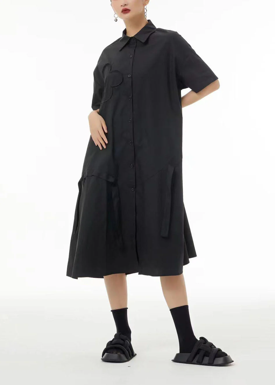 Boutique Black Peter Pan Collar Patchwork Cotton Long Dresses Summer - Image 2
