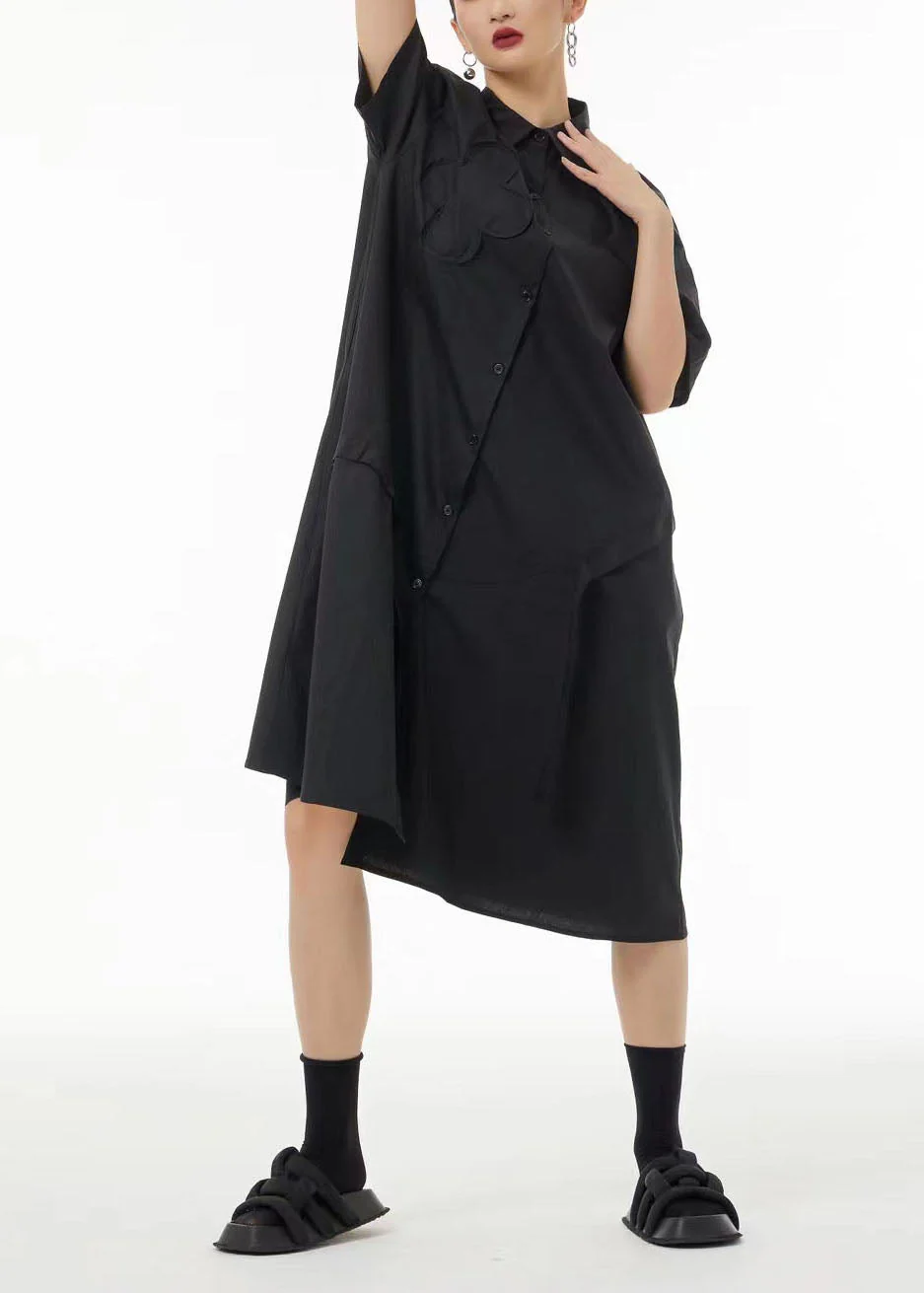 Boutique Black Peter Pan Collar Patchwork Cotton Long Dresses Summer - Image 3
