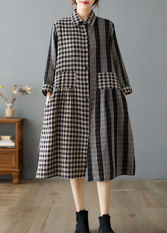 Boutique Black Peter Pan Collar Plaid Holiday Dress Long Sleeve - Image 2