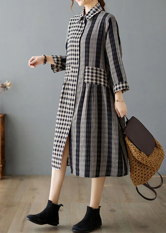 Boutique Black Peter Pan Collar Plaid Holiday Dress Long Sleeve - Image 3