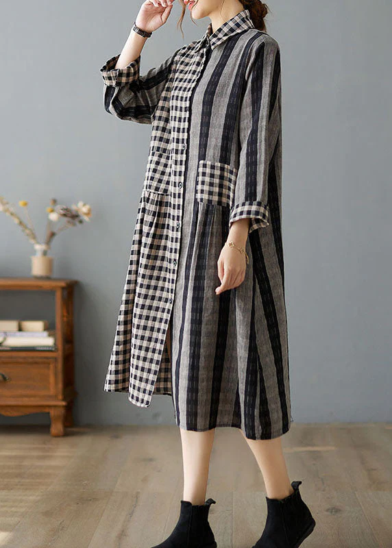 Boutique Black Peter Pan Collar Plaid Holiday Dress Long Sleeve - Image 4