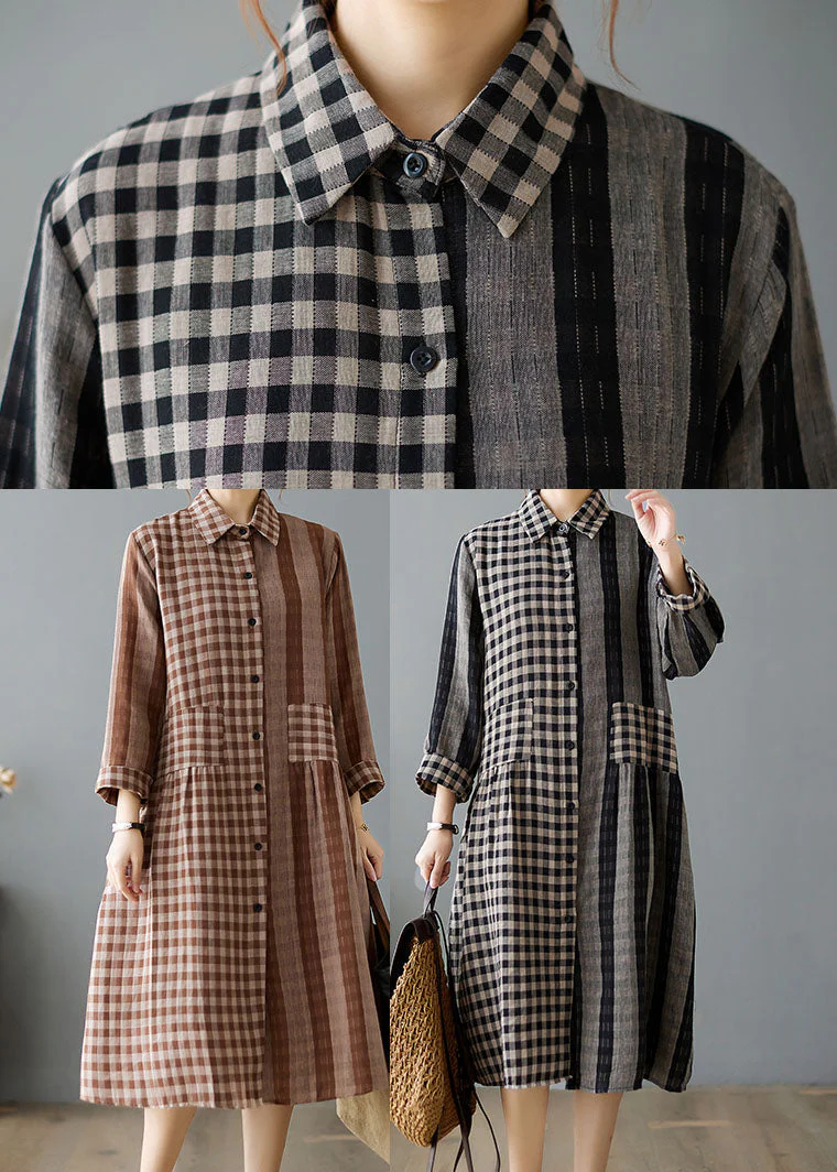 Boutique Black Peter Pan Collar Plaid Holiday Dress Long Sleeve - Image 5