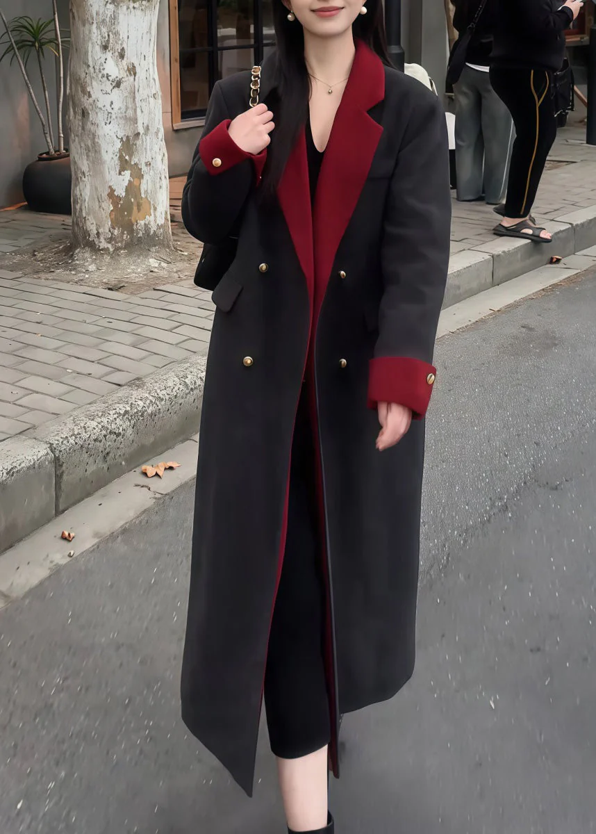 Boutique Black Peter Pan Collar Pockets Woolen Coat Spring - Image 4