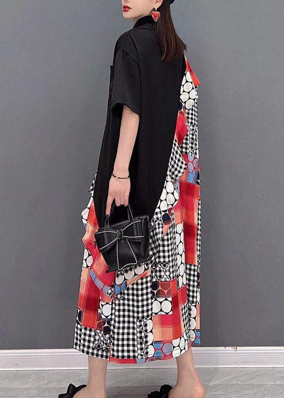 Boutique Black Peter Pan Collar Ruffles Patchwork Shirt Dresses Short Sleeve - Image 5