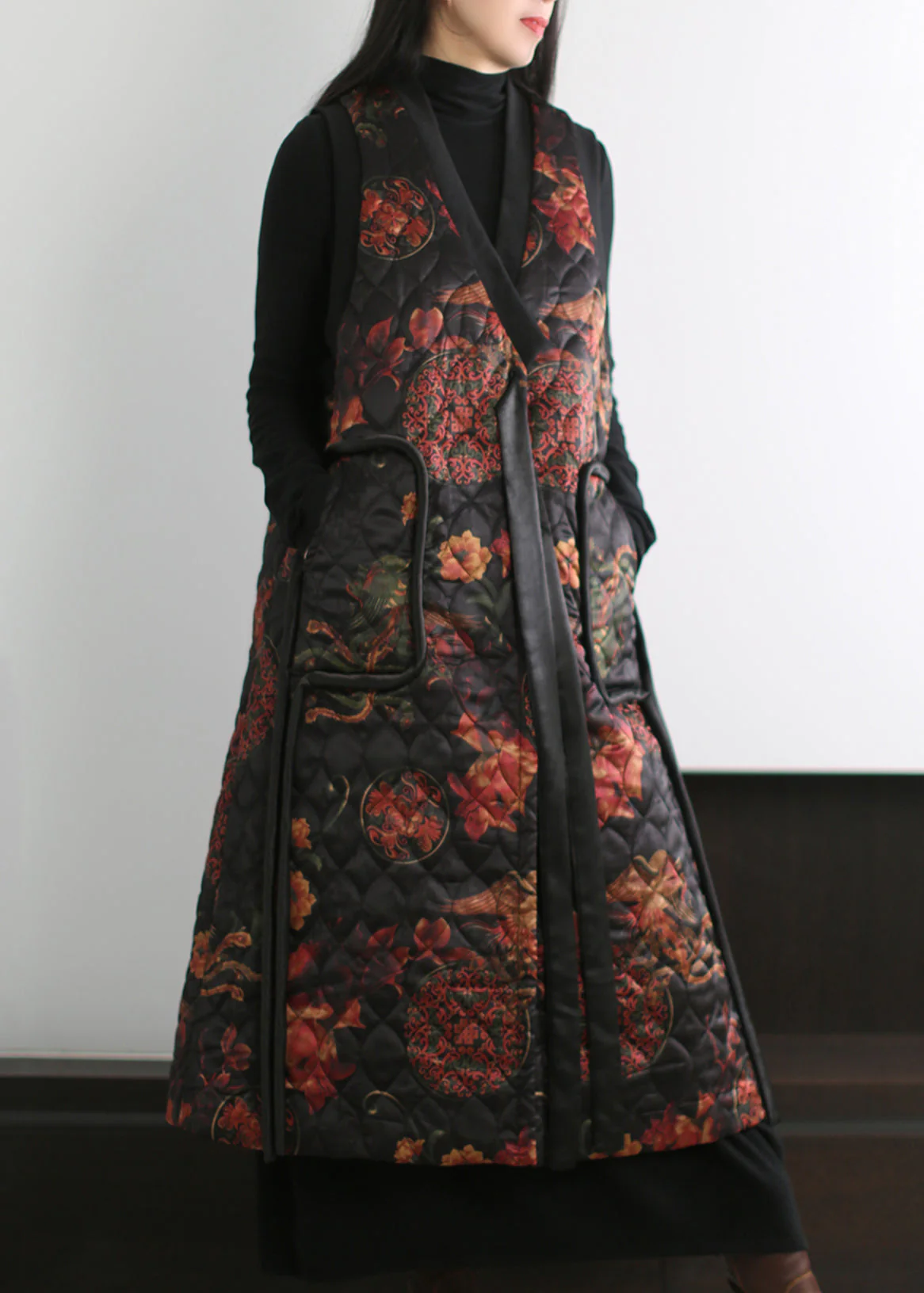 Boutique Black Print Fine Cotton Filled Vests Winter - Image 3