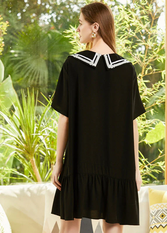 Boutique Black Sailor Collar Lace Up Cotton Party Dress Summer - Image 4
