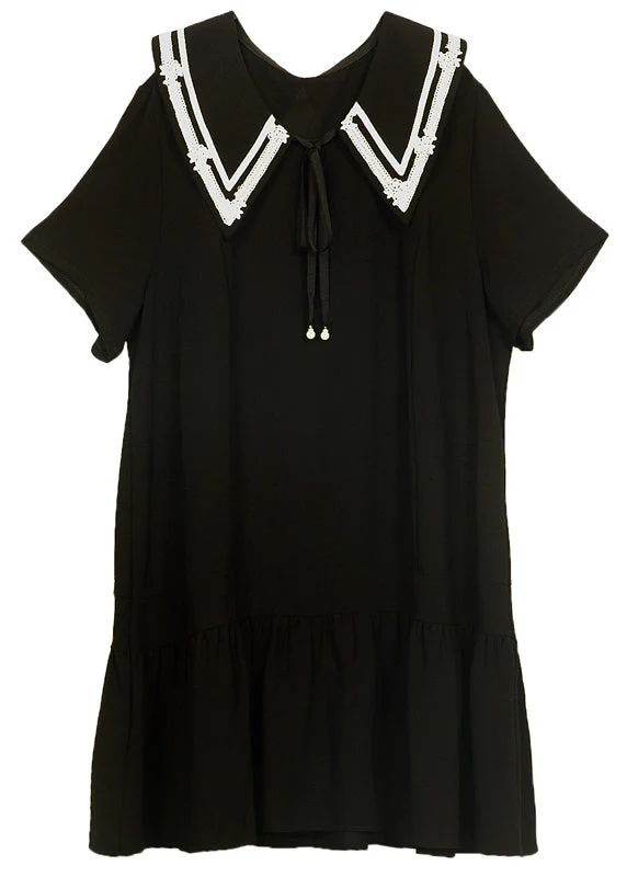 Boutique Black Sailor Collar Lace Up Cotton Party Dress Summer - Image 5