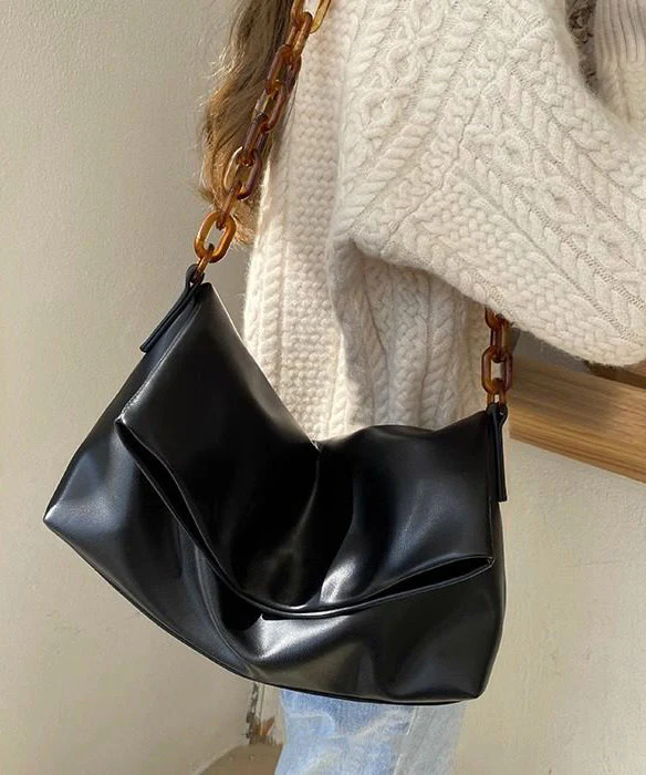 Boutique Black Solid Durable Leather Flap Bag - Image 3