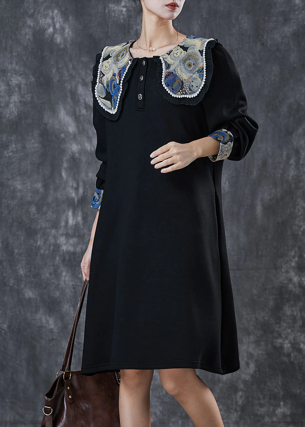 Boutique Black Square Collar Cotton Holiday Dress Spring - Image 2