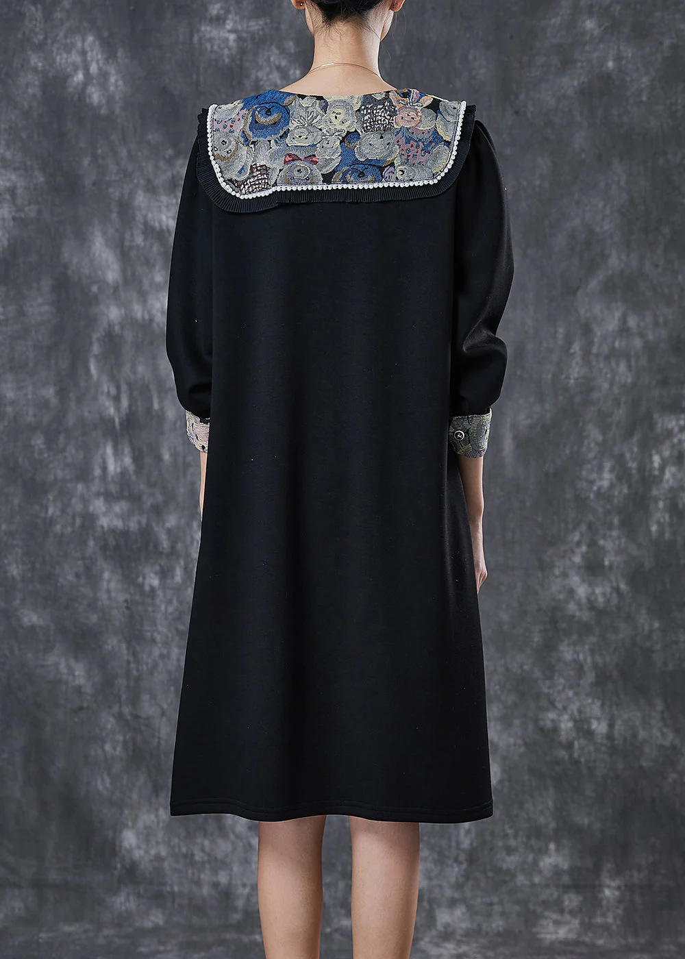 Boutique Black Square Collar Cotton Holiday Dress Spring - Image 3
