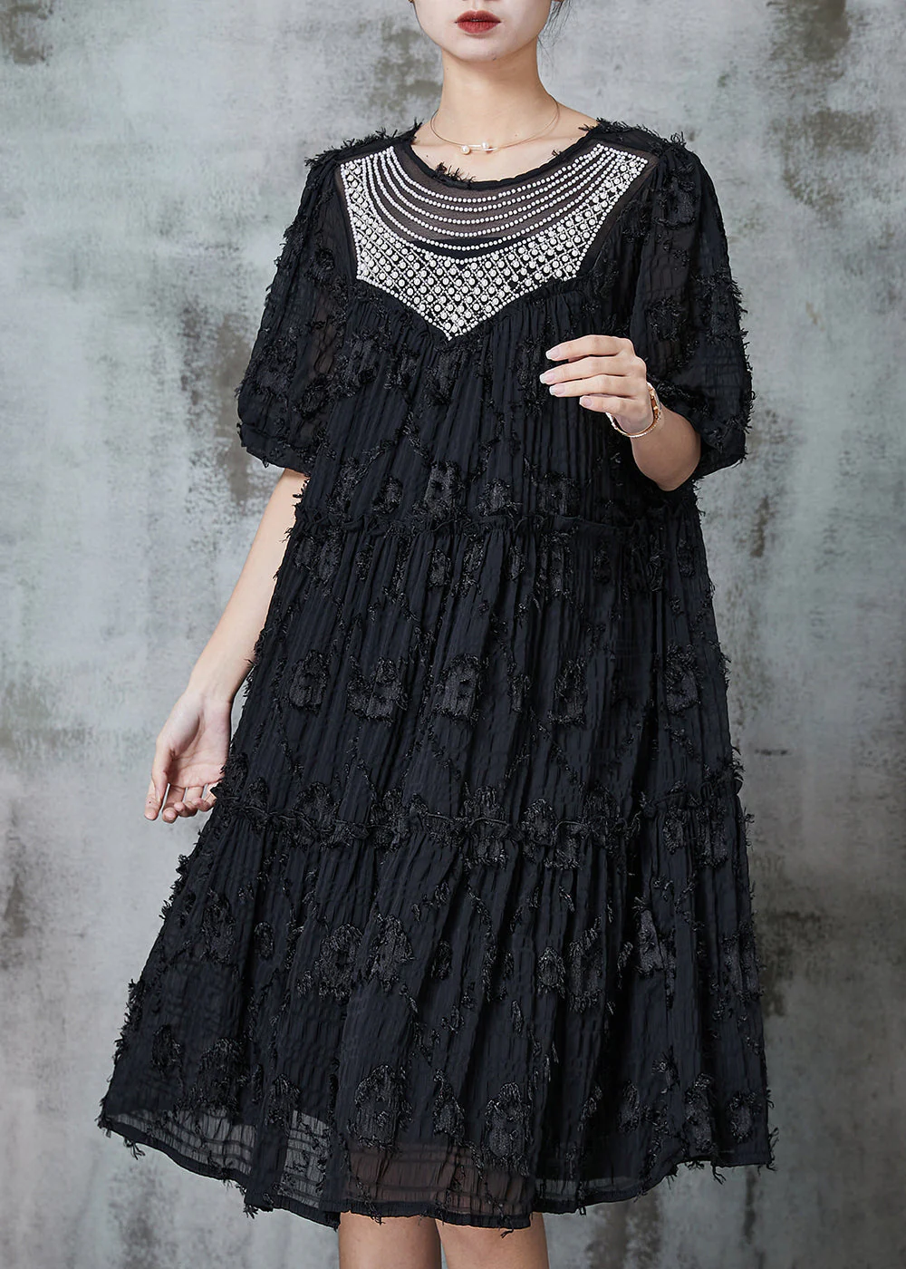 Boutique Black Tasseled Zircon Cotton Dresses Summer - Image 2