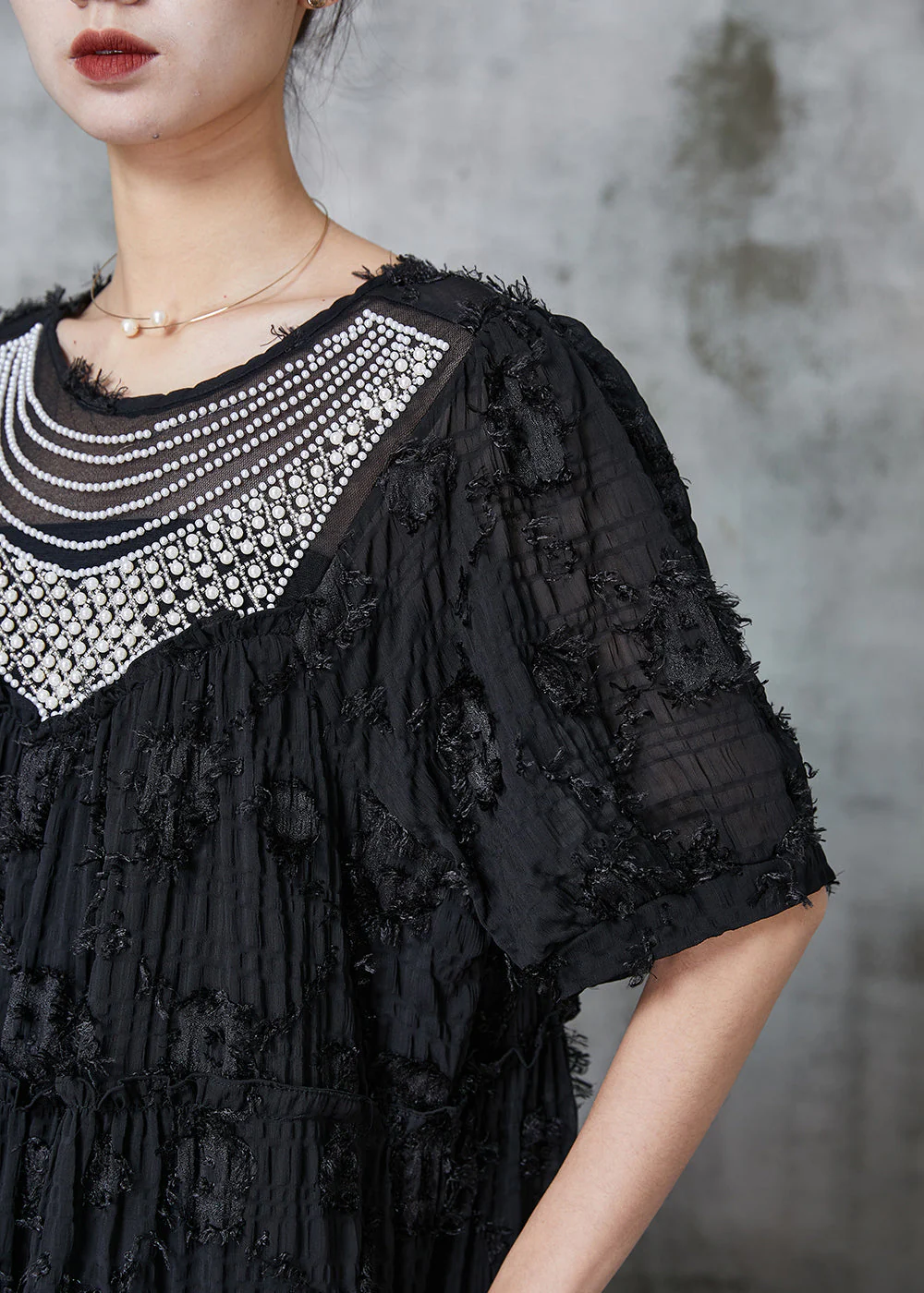Boutique Black Tasseled Zircon Cotton Dresses Summer - Image 5