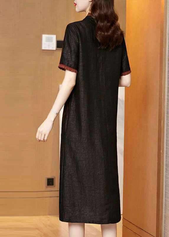 Boutique Black V Neck Embroideried Patchwork Silk Dresses Summer - Image 5