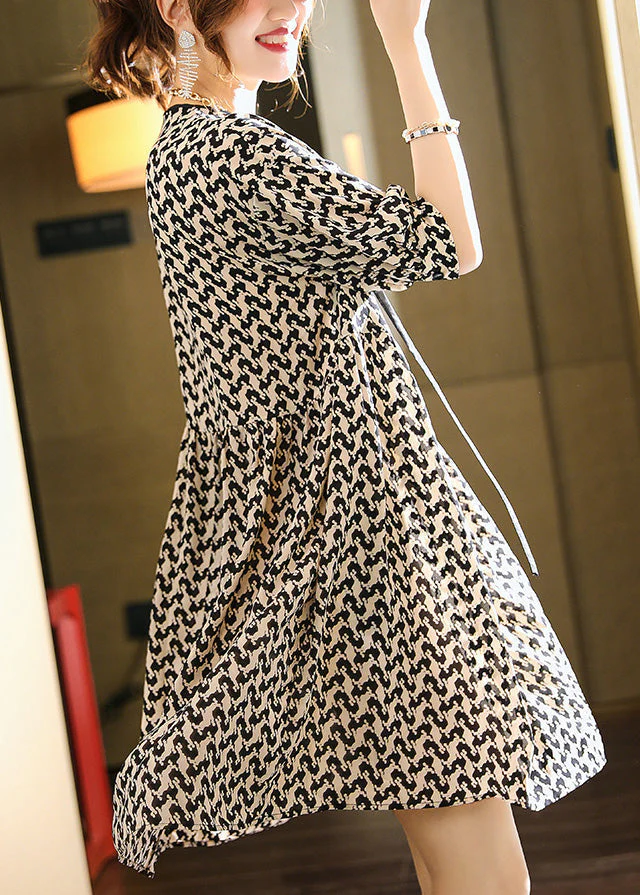 Boutique Black V Neck Print Patchwork Chiffon Mid Dress Summer - Image 4