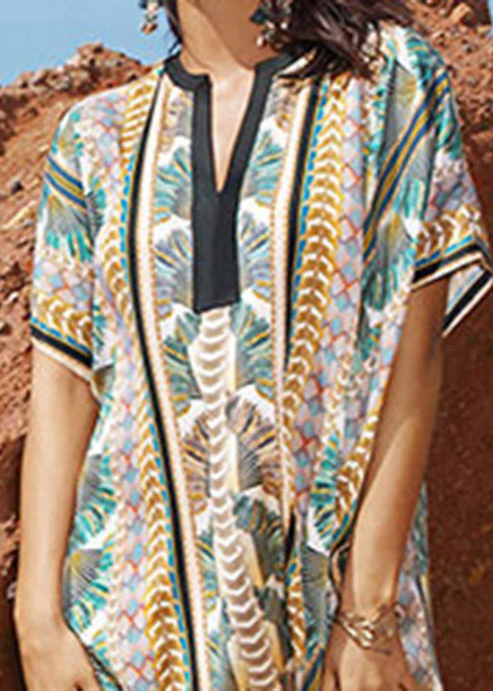 Boutique Black V Neck Print Side Open Long Beach Dresses Summer - Image 2