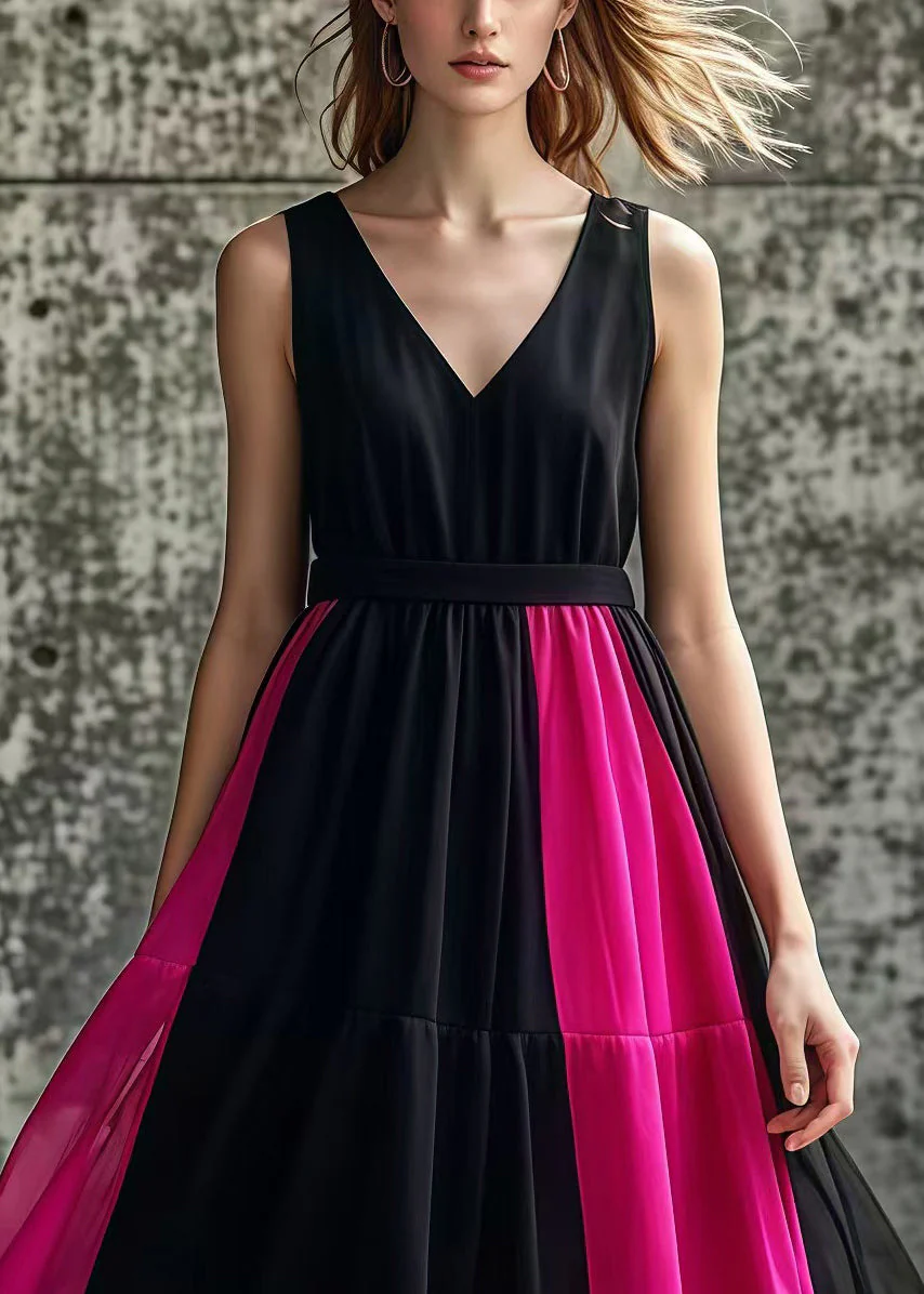 Boutique Black V Neck Tulle Patchwork Cotton Holiday Dresses Summer - Image 2