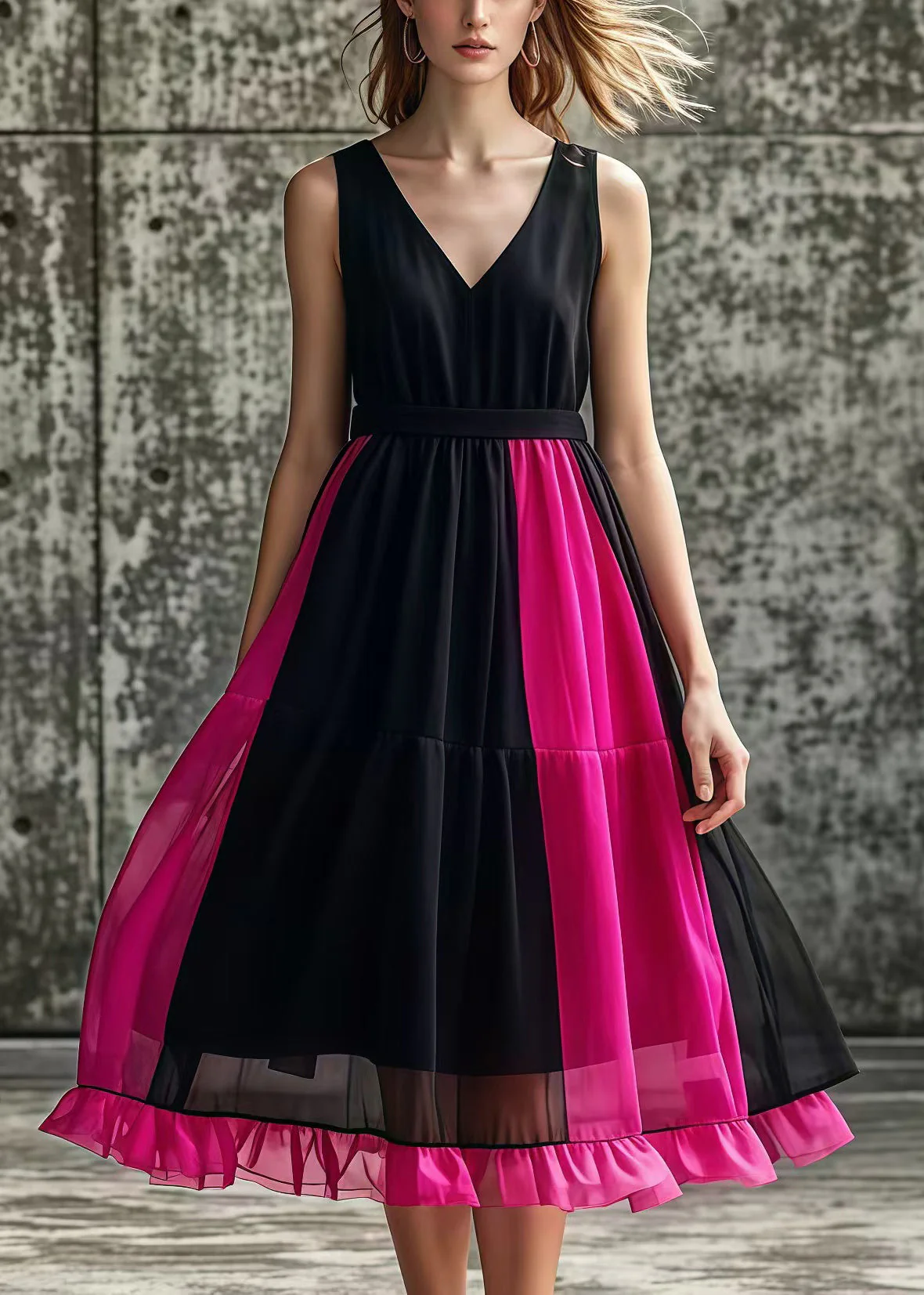 Boutique Black V Neck Tulle Patchwork Cotton Holiday Dresses Summer - Image 3