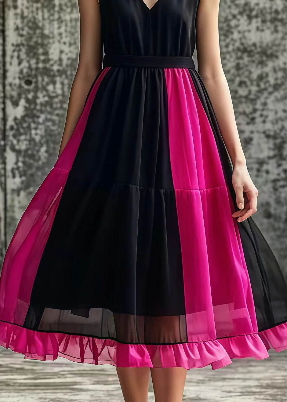 Boutique Black V Neck Tulle Patchwork Cotton Holiday Dresses Summer - Image 4