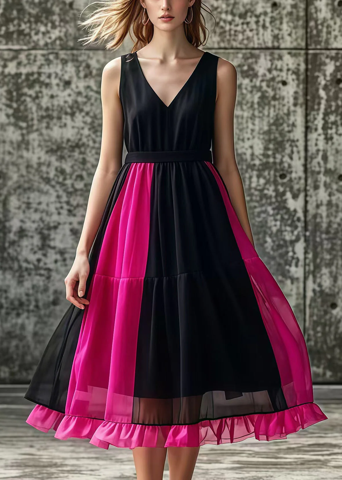 Boutique Black V Neck Tulle Patchwork Cotton Holiday Dresses Summer - Image 5
