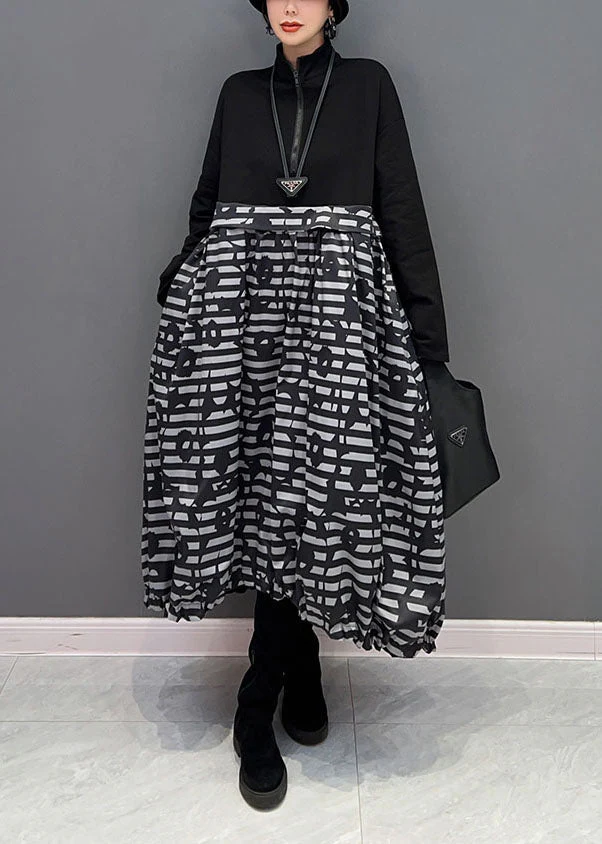 Boutique Black Zip Up Patchwork Print Long Dress Spring - Image 2