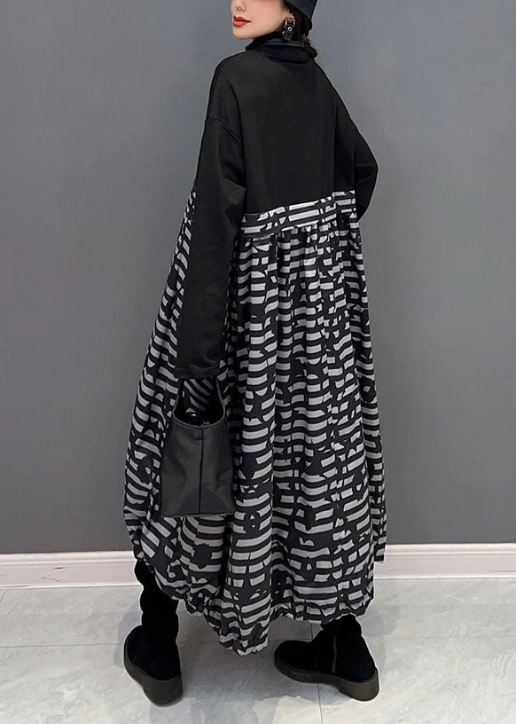 Boutique Black Zip Up Patchwork Print Long Dress Spring - Image 4