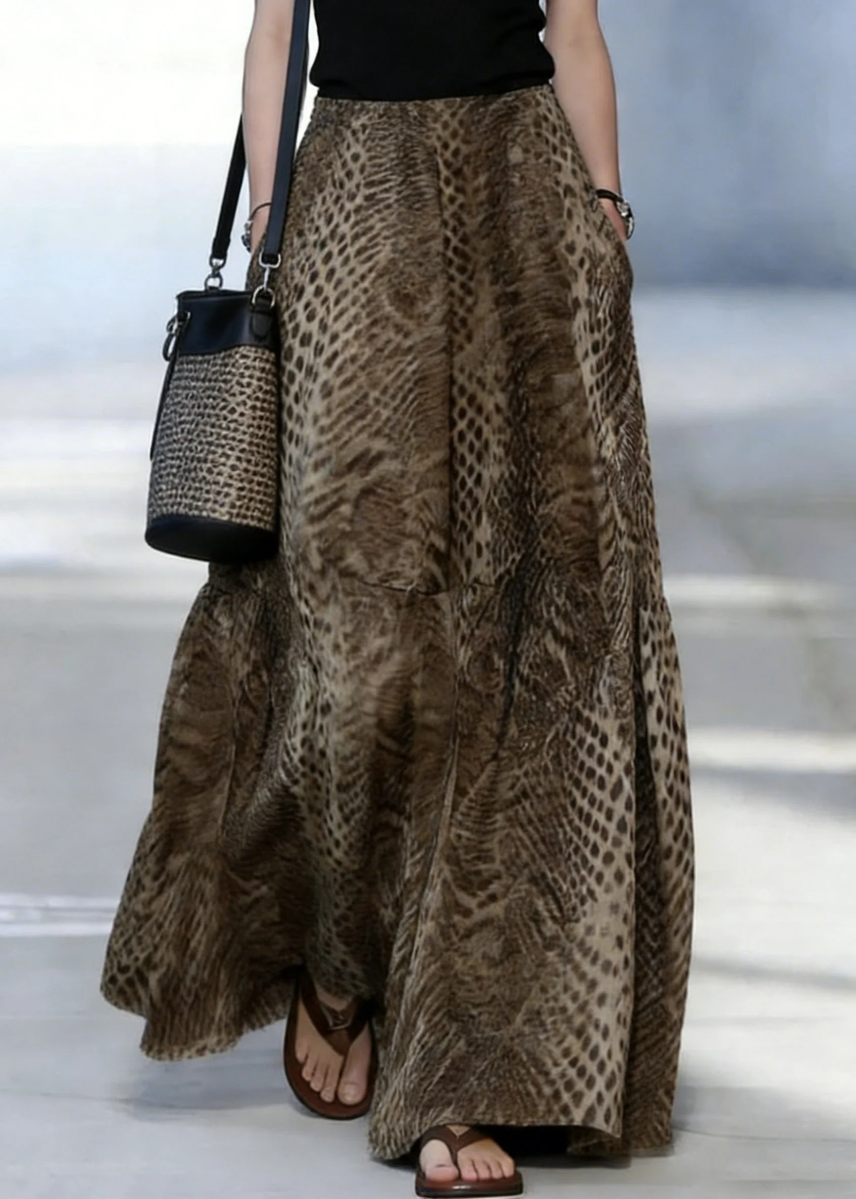 Boutique Blackish Green Print Pockets Maxi Skirts Spring - Image 5