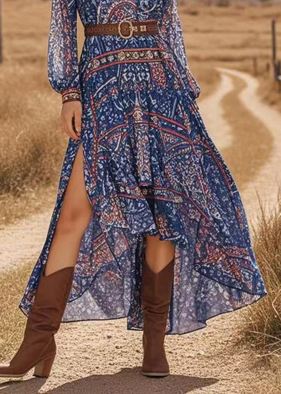 Boutique Blue Asymmetrical Side Open Vacation Chiffon Maxi Dresses Spring - Image 4