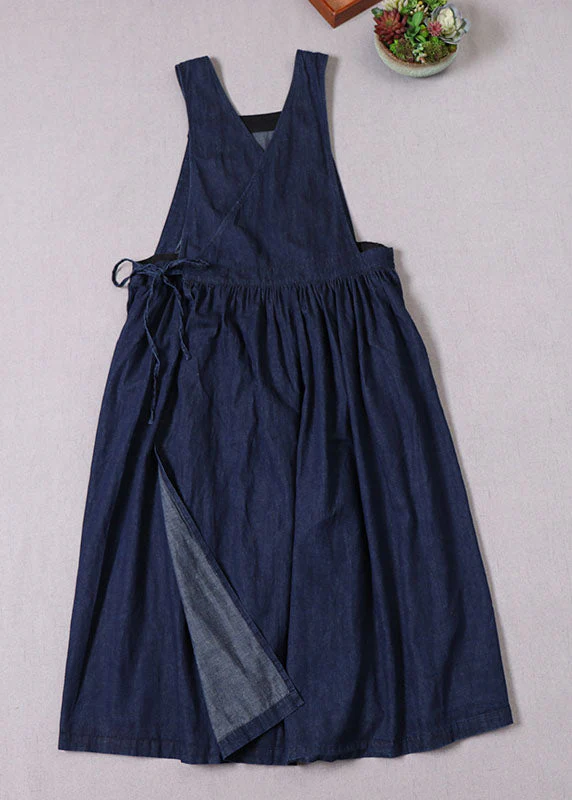 Boutique Blue Cinched Pockets denim Mini Dresses Spring - Image 2