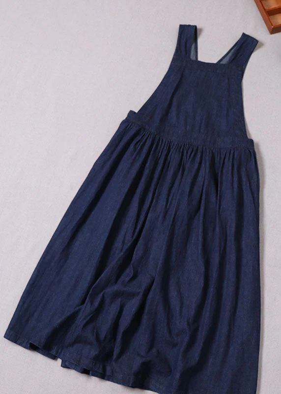 Boutique Blue Cinched Pockets denim Mini Dresses Spring - Image 3
