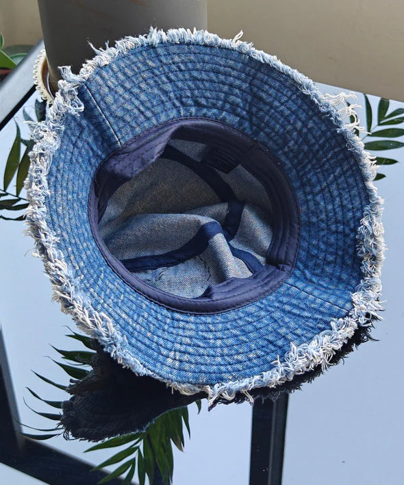 Boutique Blue Embroidered Tiger Head Denim Bucket Hat - Image 3