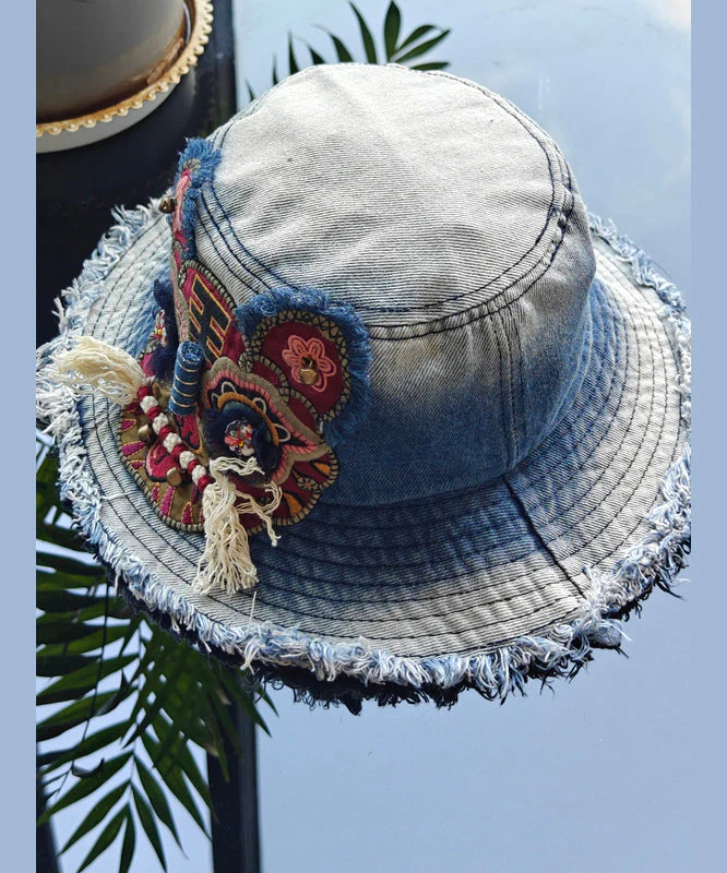 Boutique Blue Embroidered Tiger Head Denim Bucket Hat - Image 4