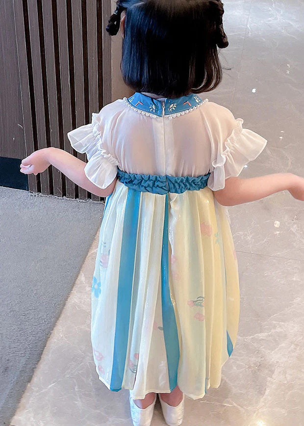 Boutique Blue Embroideried Cats Patchwork Chiffon Baby Girls Dresses Summer - Image 5