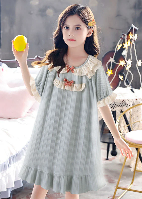 Boutique Blue O-Neck Striped Bow Patchwork Cotton Girls Long Dress Summer - Image 2