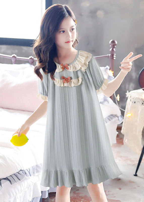 Boutique Blue O-Neck Striped Bow Patchwork Cotton Girls Long Dress Summer - Image 3