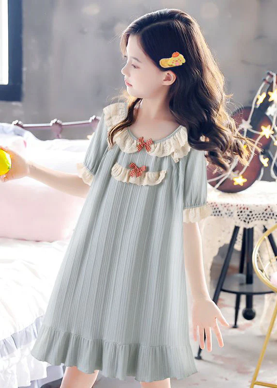 Boutique Blue O-Neck Striped Bow Patchwork Cotton Girls Long Dress Summer - Image 4