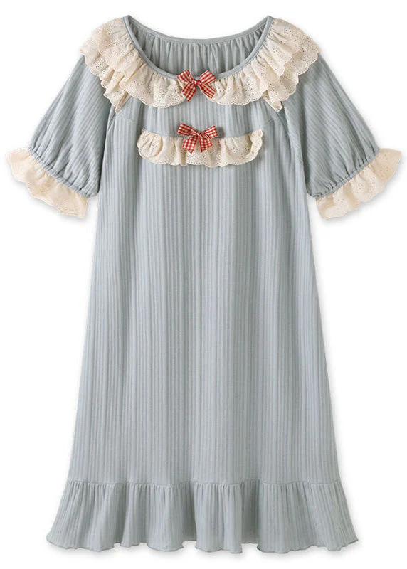 Boutique Blue O-Neck Striped Bow Patchwork Cotton Girls Long Dress Summer - Image 5