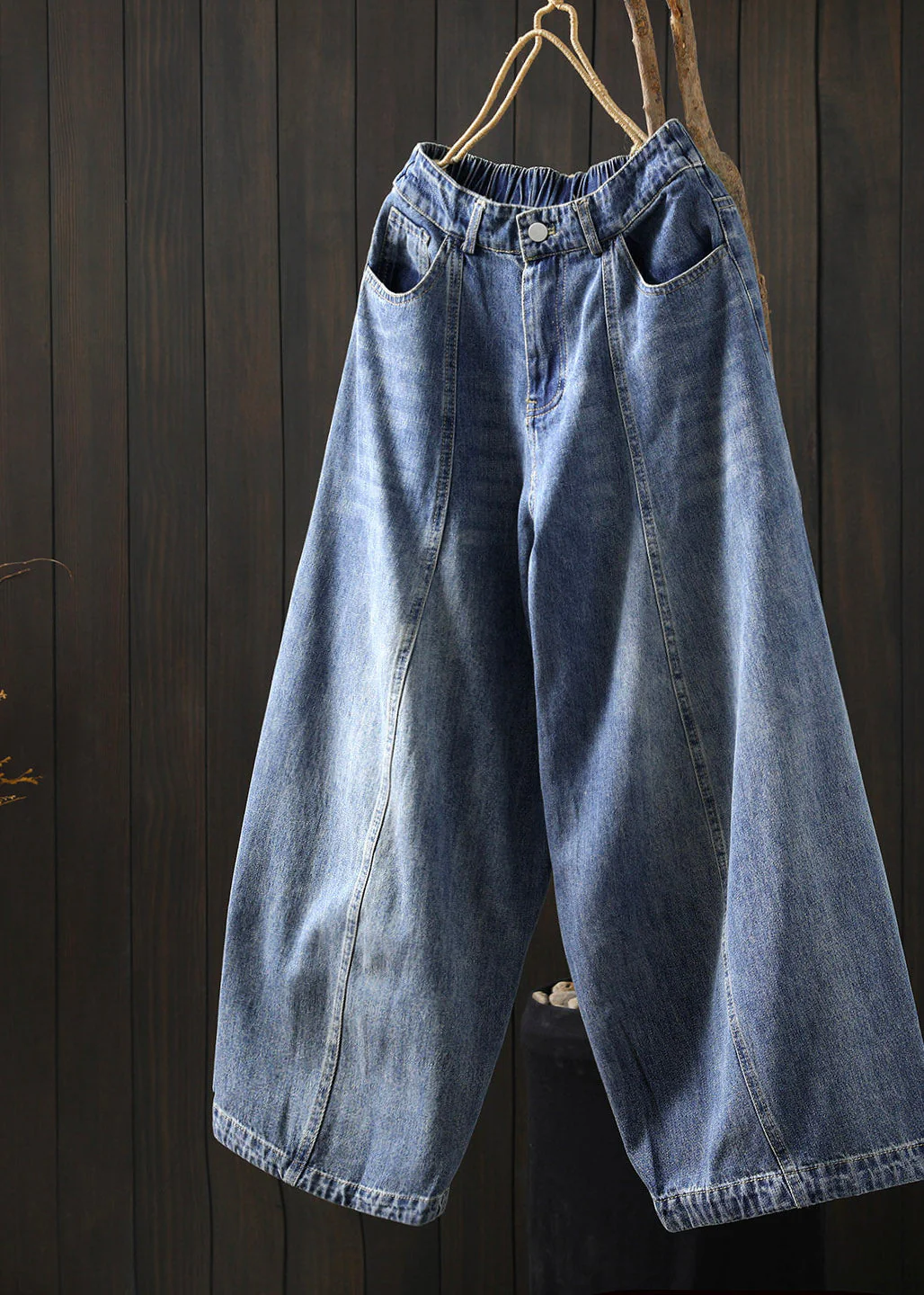 Boutique Blue Pockets Patchwork Crop Wide Leg Jeans Summer