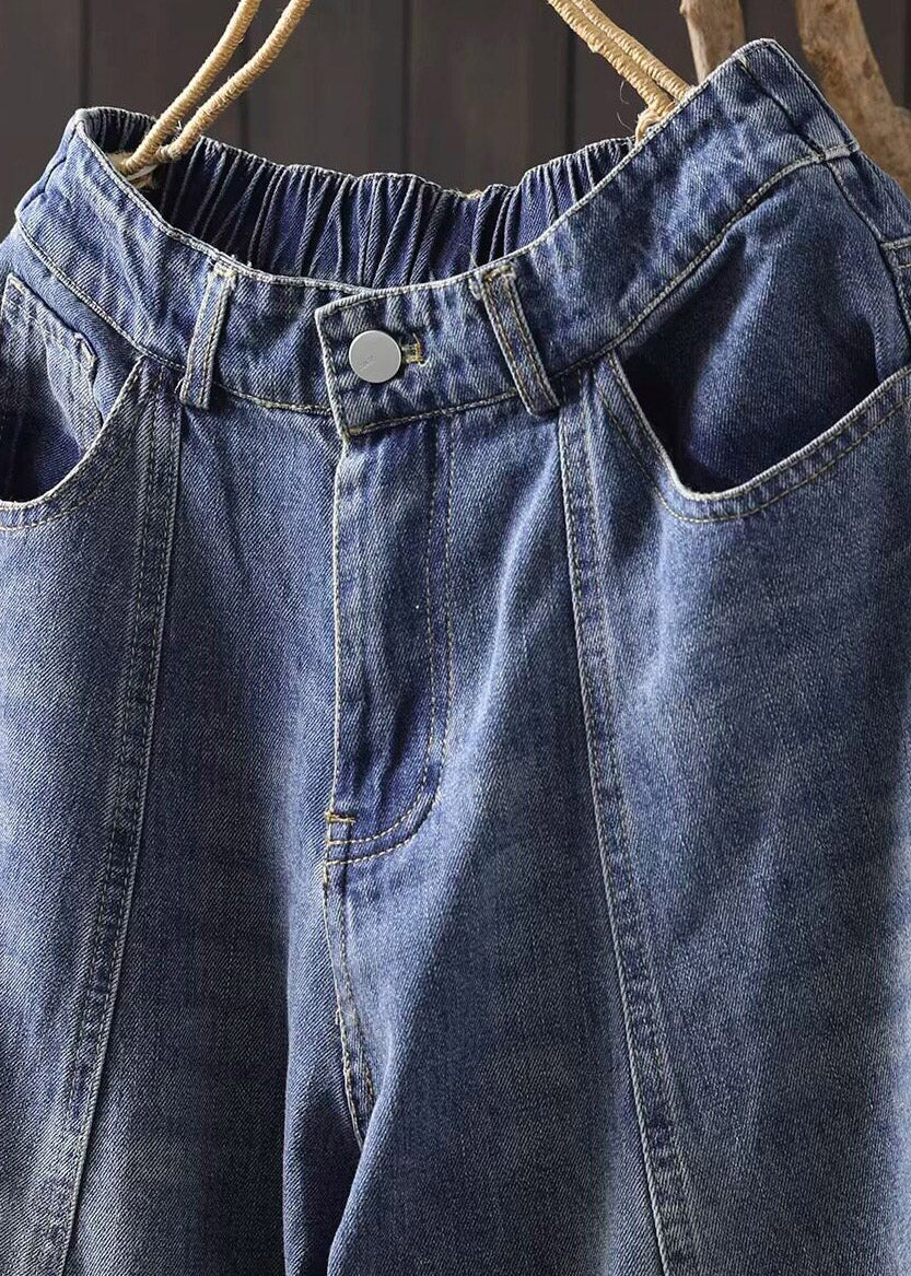 Boutique Blue Pockets Patchwork Crop Wide Leg Jeans Summer - Image 3