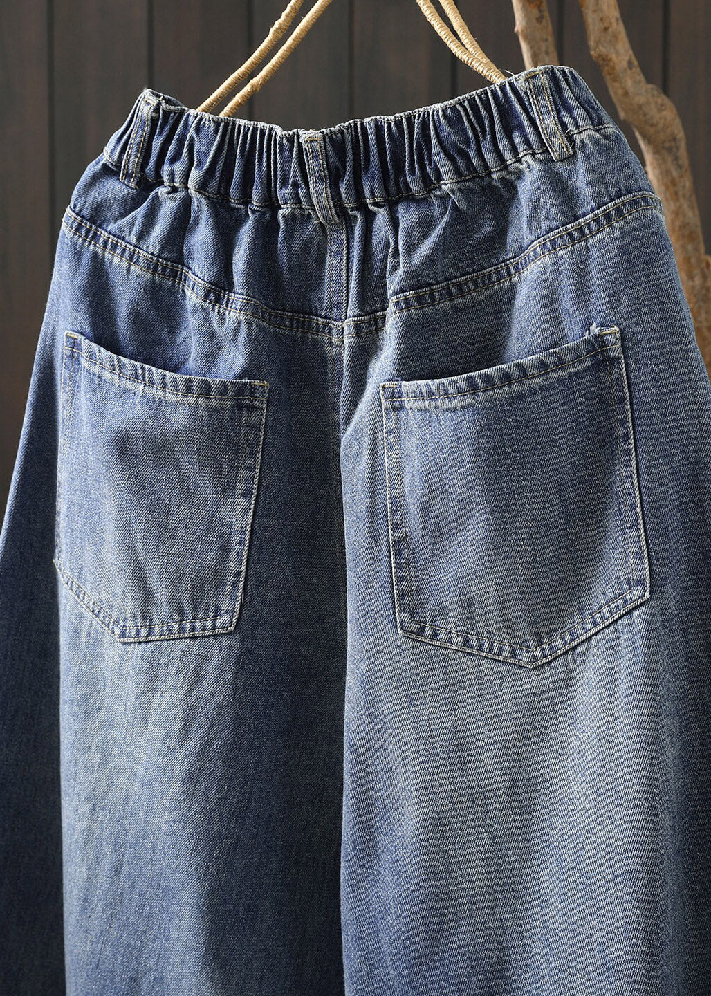 Boutique Blue Pockets Patchwork Crop Wide Leg Jeans Summer - Image 4